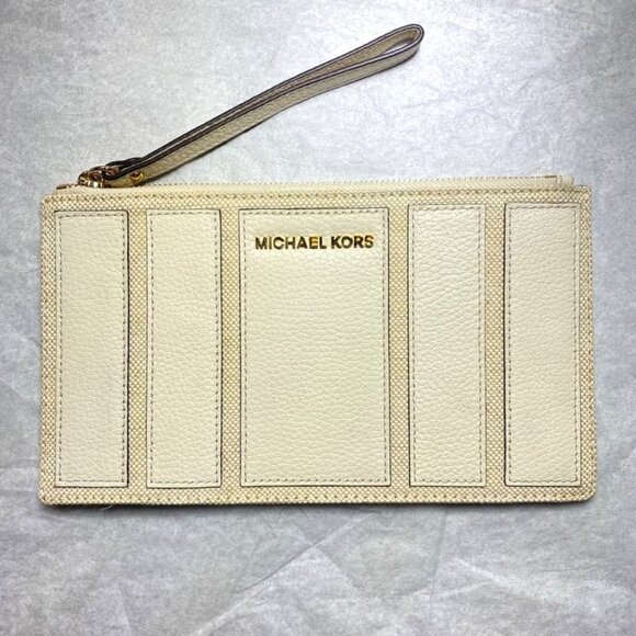 Michael Kors 35S7GBJW3C Brooklyn Applique Large Zip Clutch in Ecru White - Picture 1 of 5